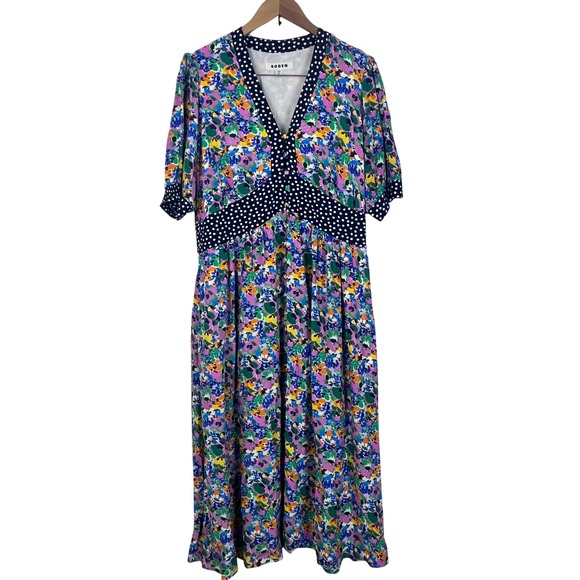 Boden Elsa Midi Tea Floral Dress w/ Pockets Women 12R (K685) - Picture 3 of 11